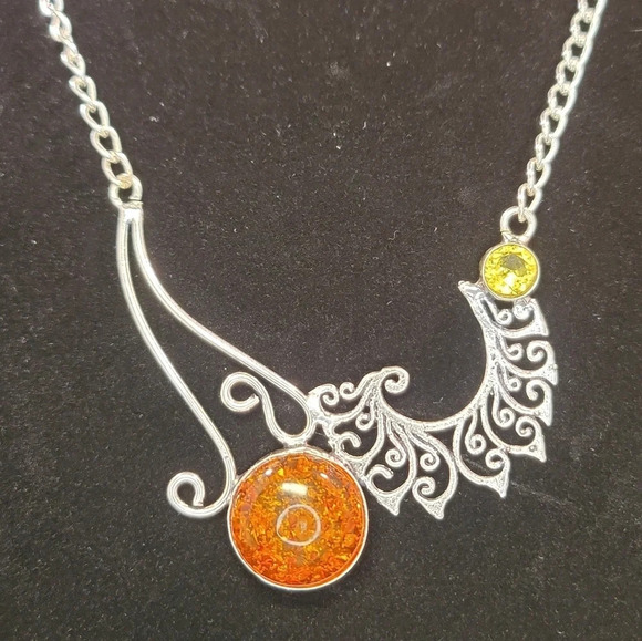 0208. NWOTs ~ 925 Sterling Silver, Amber & A Citrine Accent ~ FREE  FORM ART !! - Picture 1 of 8